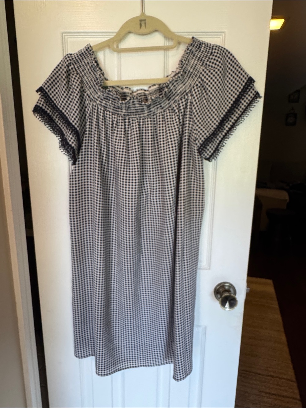 Xhilaration Navy and White Gingham Peasant Dress